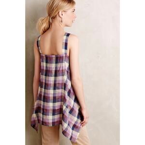 Anthropologie Holding Horses Madras Plaid Trapeze Tank Shirt Purple Green Cotton